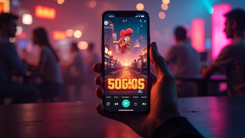 Smartphone mit mobiler Spielseite und Casino-Atmosphäre
